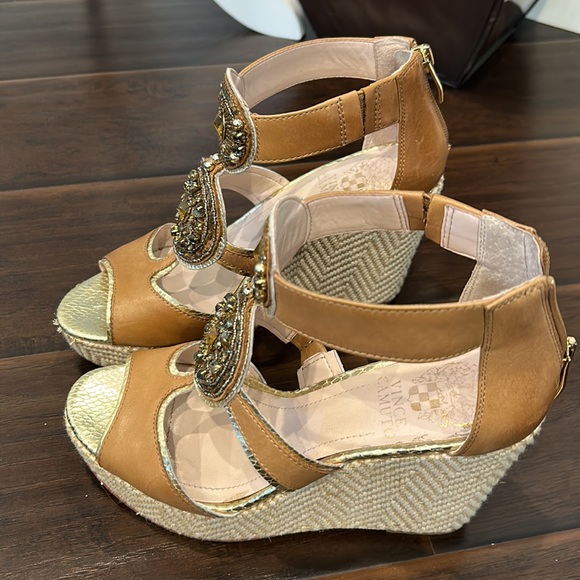 Vince Camuto TORTA Leather Wedge Sandals Size 6.5 - Picture 3 of 9